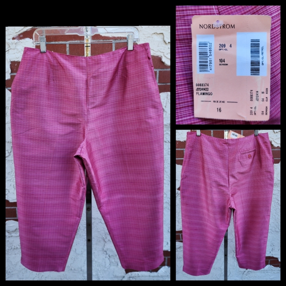 New 16 NORDSTROM Jones New York Pink 100% Silk cropped capri pants lined